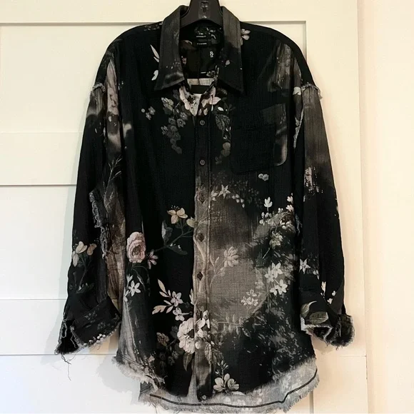 R13 Shredded Seam Drop Neck Shirt Bleached Floral - Picture 5 of 11